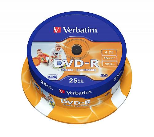 Verbatim DVD-R 4.7GB 16X 25-Pack Spindle Printable 43538