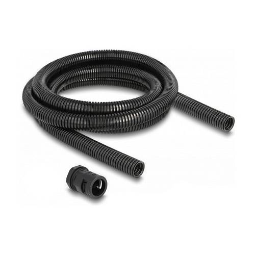 Delock Kabelschutzschlauch 2 m x 18.5 mm mit 2 x PG13.5 Schlauchverschraubung Set schwarz