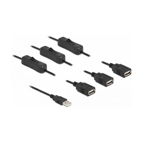Delock Kabel USB Typ-A Stecker zu 3 x USB Typ-A Buchse mit Schalter 1 m