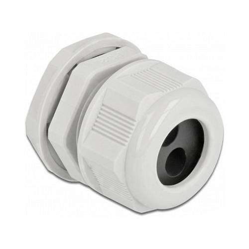 Delock Kabelverschraubung PG21 für Rundkabel mit zwei Kabeleinführungen grau 2 Stück