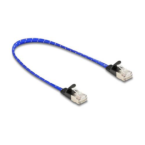 Delock RJ45 Flachband Netzwerkkabel mit Geflechtmantel Cat.6A U/FTP 0.3 m blau