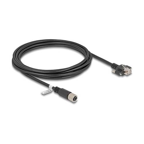 Delock M12 Kabel X-kodiert 8 Pin Buchse zu RJ45 Stecker mit Schrauben Cat.6A S/FTP 3 m schwarz