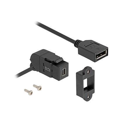 Delock Keystone Modul Mini DisplayPort Einbaubuchse zu DisplayPort Buchse 45° gewinkelt mit 30 cm Kabel 8K 30 Hz schwarz