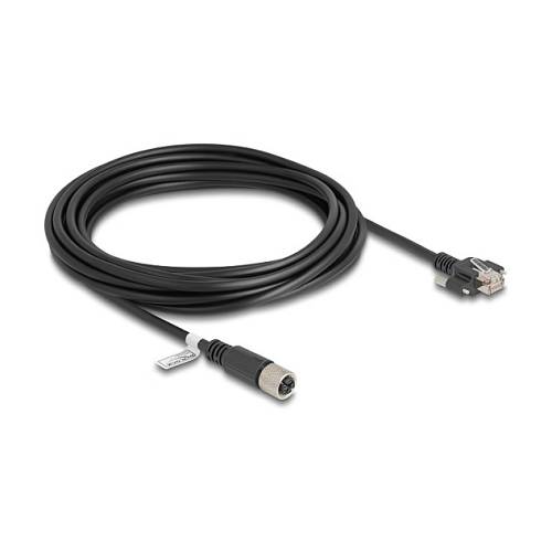Delock M12 Kabel X-kodiert 8 Pin Buchse zu RJ45 Stecker mit Schrauben Cat.6A S/FTP 5 m schwarz