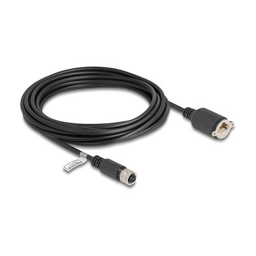 Delock M12 Kabel D-kodiert 4 Pin Buchse zu RJ45 Buchse zum Einbau Cat.5e FTP 5 m schwarz