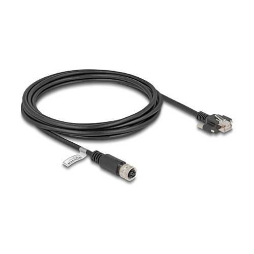 Delock M12 Kabel D-kodiert 4 Pin Buchse zu RJ45 Stecker mit Schrauben Cat.5e FTP 3 m schwarz