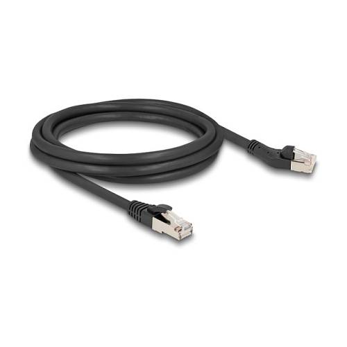 Delock RJ45 Netzwerkkabel Cat.8.1 S/FTP Stecker 45° nach links gewinkelt zu Stecker gerade bis 40 Gbps 2 m schwarz
