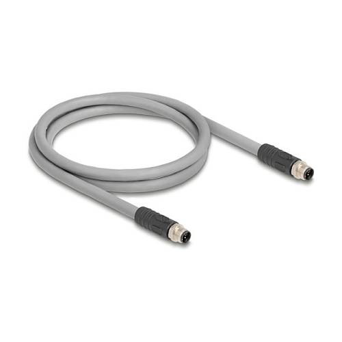 Delock M12 Kabel L-kodiert 5 Pin Stecker zu Stecker PUR schleppkettentauglich 3 m grau