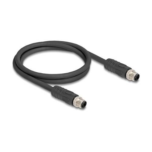 Delock M12 Kabel L-kodiert 4 Pin Stecker zu Stecker PUR schleppkettentauglich 2 m schwarz
