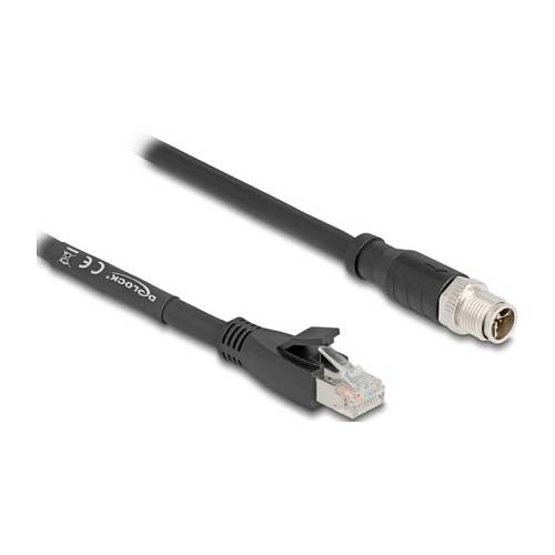 Delock M12 Kabel X-kodiert 8 Pin Stecker zu RJ45 Stecker Cat.5e S/FTP flexibel 1 m schwarz