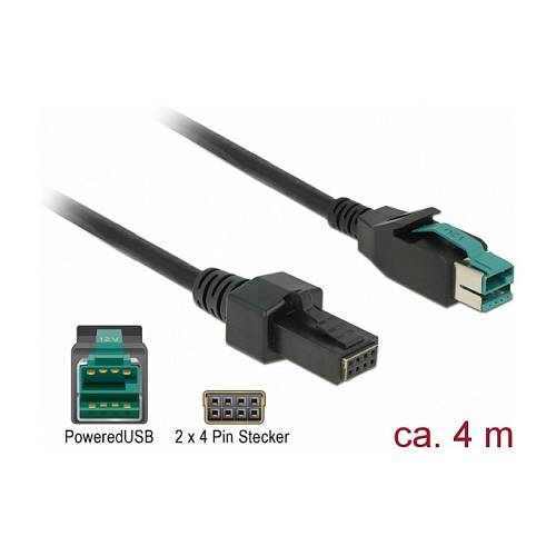Delock PoweredUSB Kabel Stecker 12 V > 2 x 4 Pin Stecker 4 m für POS Drucker und Terminals