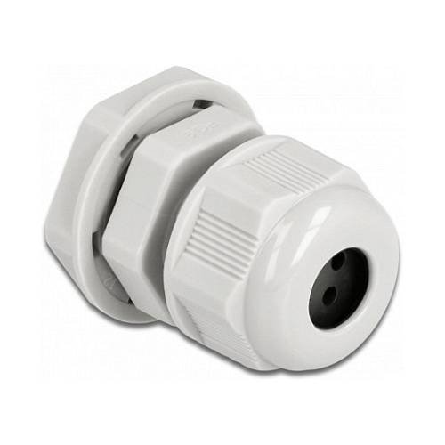 Delock Kabelverschraubung PG9 für Rundkabel mit vier Kabeleinführungen grau 2 Stück