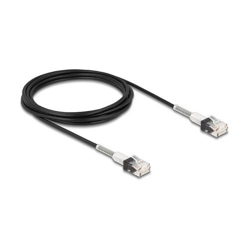 Delock RJ45 Netzwerkkabel mit doppeltem Knickschutz Cat.6A UTP Slim 3 m schwarz
