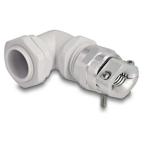 Delock Kabelverschraubung mit Zugentlastung und Biegeschutz 90° gewinkelt PG16 grau