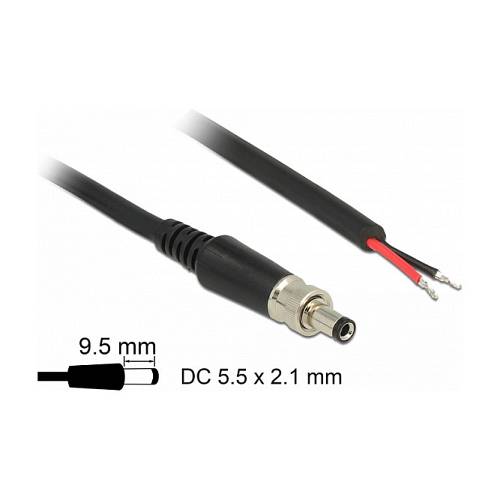 Delock Stromversorgungskabel DC 5.5 x 2.1 x 9.5 mm verschraubbar zu offenen Kabelenden 95 cm