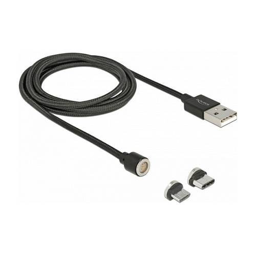 Delock Magnetisches USB Daten- und Ladekabelset für Micro USB / USB Type-C™ schwarz 1.1 m