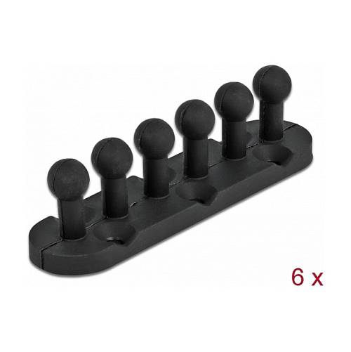 Delock Kabelhalter mit 5 Durchführungen selbstklebend / schraubbar 6 Stück schwarz