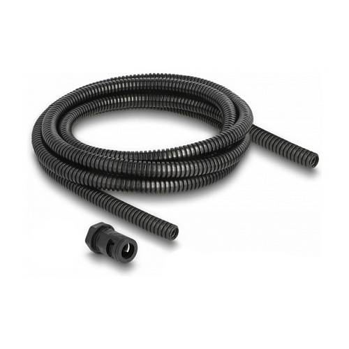 Delock Kabelschutzschlauch 2 m x 10 mm mit 2 x PG7 Schlauchverschraubung Set schwarz