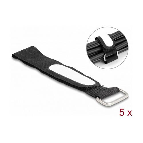 Delock Klettkabelbinder mit Schlaufe und Beschriftungsfeld L 203 x B 20 mm schwarz 5 Stück