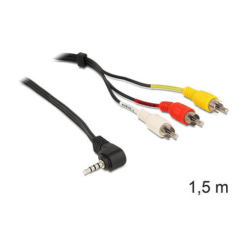 Delock Kabel Klinke 3.5 mm 4 Pin Stecker gewinkelt > 3 x Cinchstecker 1.5 m