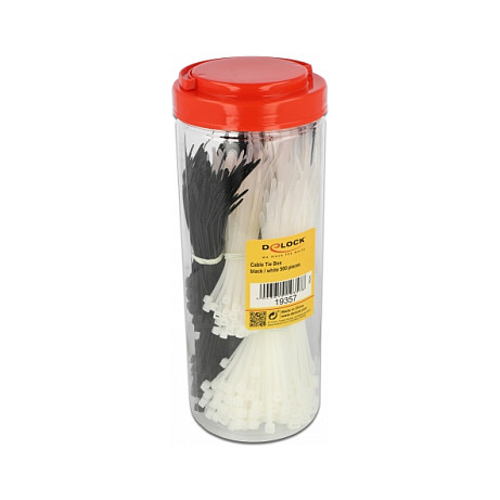 Delock Kabelbinder Sortimentsbox 500 Stück schwarz / weiß