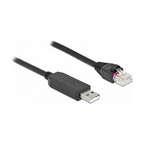 Delock Serielles Anschlusskabel mit FTDI Chipsatz. USB 2.0 Typ-A Stecker zu RS-232 RJ45 Stecker 1 m schwarz