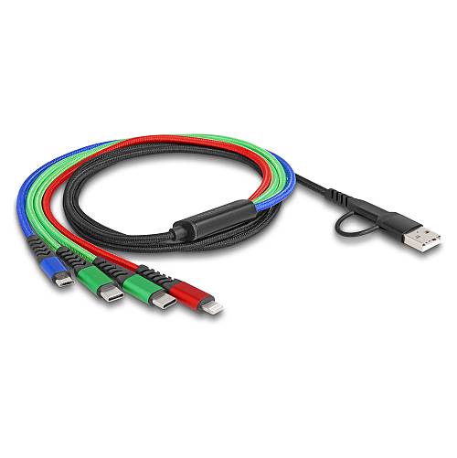 Delock USB Ladekabel 4 in 1 USB Typ-A + USB-C™ zu Lightning™ / Micro USB / 2 x USB Type-C™ 1.20 m