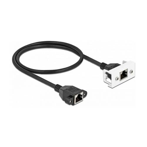 Delock Netzwerk Verlängerungskabel für Easy 45 Modul S/FTP RJ45 Buchse zu RJ45 Buchse Cat.6A 50 cm schwarz / weiß