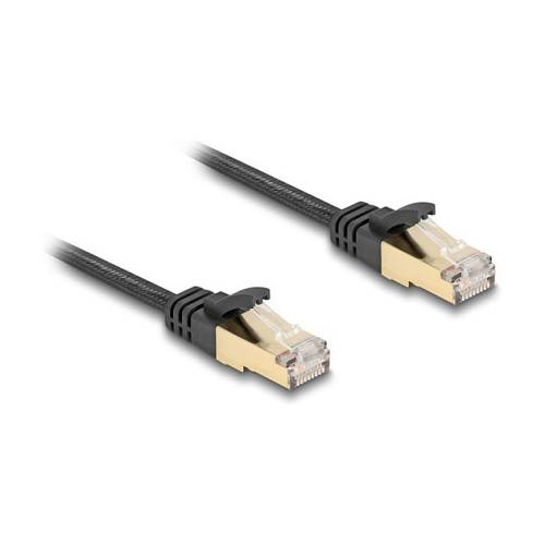 Delock RJ45 Flachband Netzwerkkabel mit Geflechtmantel Cat.6A U/FTP Stecker zu Stecker 2 m schwarz
