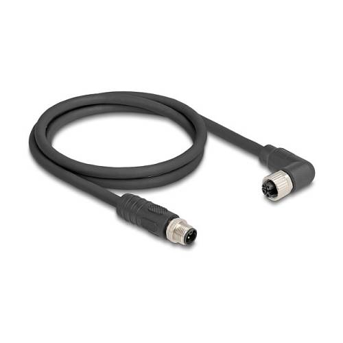 Delock M12 Kabel L-kodiert 4 Pin Stecker gerade zu Buchse rechts gewinkelt PUR schleppkettentauglich 5 m schwarz