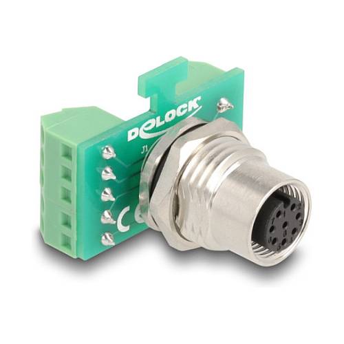 Delock M12 Übergabemodul Adapter A-kodiert 8 Pin Buchse zu 9 Pin Terminalblock zum Einbau