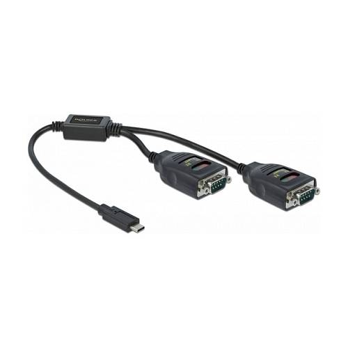 Delock Adapter USB Type-C™ zu 2 x Seriell RS-232 DB9 mit 15 kV ESD Schutz