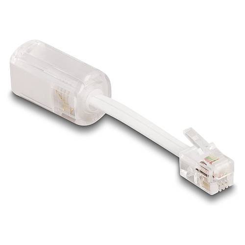 Delock Telefonkabel-Verdrehschutz Adapter RJ10 Stecker zu RJ10 Buchse mit Anschlusskabel 30 mm transparent / weiß