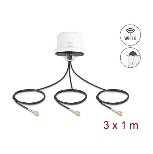 Delock 4G MIMO Dualband WiFi 6 Antenne 2 x SMA + 1 x RP-SMA Stecker ULA100 1 m Schraubmontage outdoor weiß