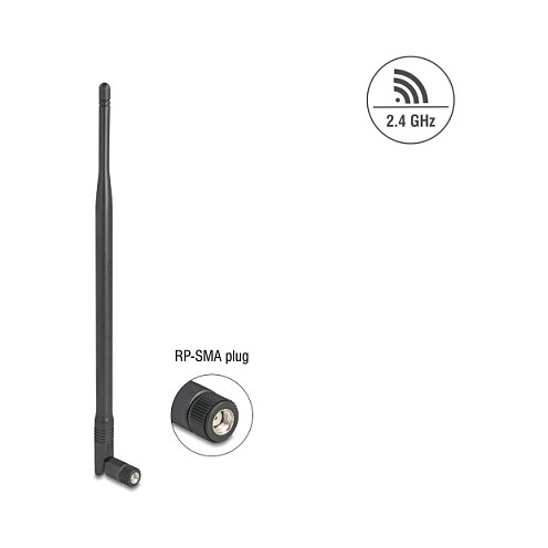 Delock WiFi 2.4 GHz Antenne RP-SMA Stecker 7 dBi omnidirektional mit Kippgelenk schwarz