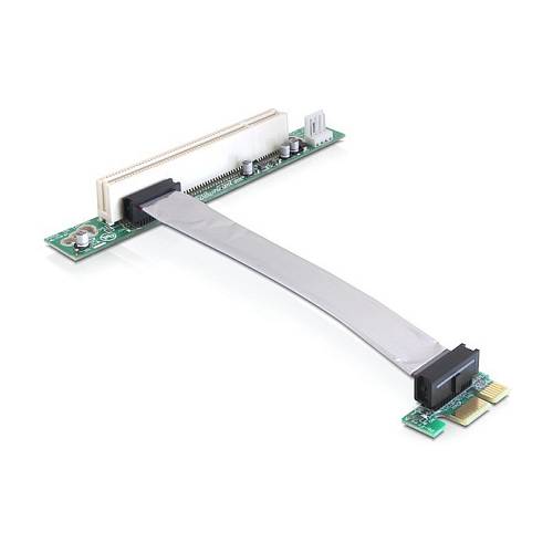 Riser Karte PCI Express x1 > 1 x PCI mit flexiblem Kabel 13 cm links gerichtet