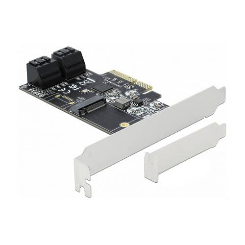 4 Port SATA und 1 Slot M.2 Key B PCI Express x4 Karte - Low Profile Formfaktor