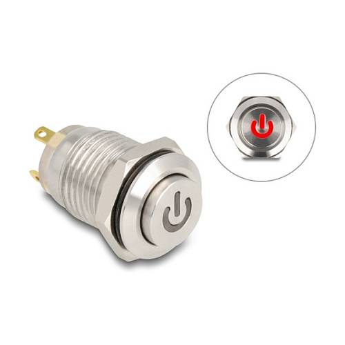 Drucktaster zum Einbau 12 mm 4 x Lötanschluss LED rot Powersymbol