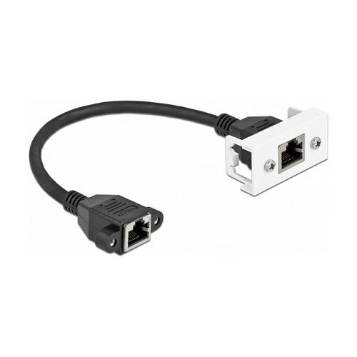 Delock Netzwerk Verlängerungskabel für Easy 45 Modul S/FTP RJ45 Buchse zu RJ45 Buchse Cat.6A 25 cm schwarz / weiß