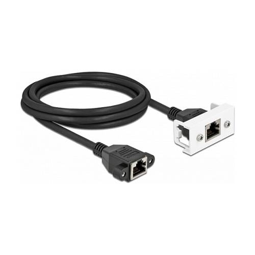 Delock Netzwerk Verlängerungskabel für Easy 45 Modul S/FTP RJ45 Buchse zu RJ45 Buchse Cat.6A 2 m schwarz / weiß