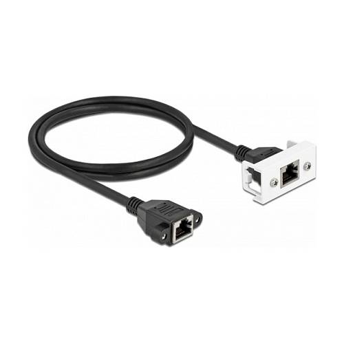 Delock Netzwerk Verlängerungskabel für Easy 45 Modul S/FTP RJ45 Buchse zu RJ45 Buchse Cat.6A 1 m schwarz / weiß