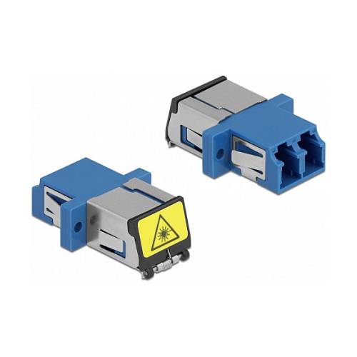 Delock LWL Kupplung mit Laserschutzklappe LC Duplex Buchse zu LC Duplex Buchse Singlemode blau