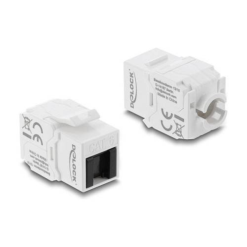 Keystone Modul RJ45 Buchse zu LSA Cat.6 UTP werkzeugfrei mit Staubschutzklappe weiß / schwarz