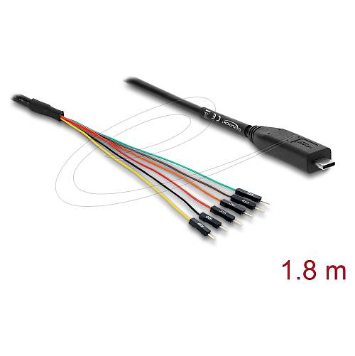 Konverter USB 2.0 Type-C™ zu UART TTL (3.3 V) Schnittstelle mit 6 x Pfostenstecker TX/RX/CTS/RTS und 5 V Ausgangsspannung 1.8 m
