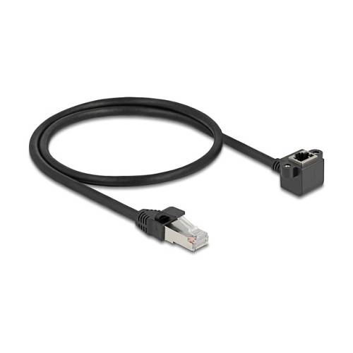 Netzwerk Verlängerungskabel RJ45 Stecker zu RJ45 Buchse 90° gewinkelt Cat.6 F/UTP 0.5 m schwarz