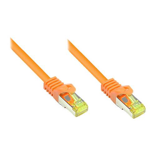 GoodConnections RJ45 Patchkabel mit Cat. 7 Rohkabel und Rastnasenschutz (). S/FTP. PiMF. halogenfrei. 500MHz. OFC. orange. 20m.