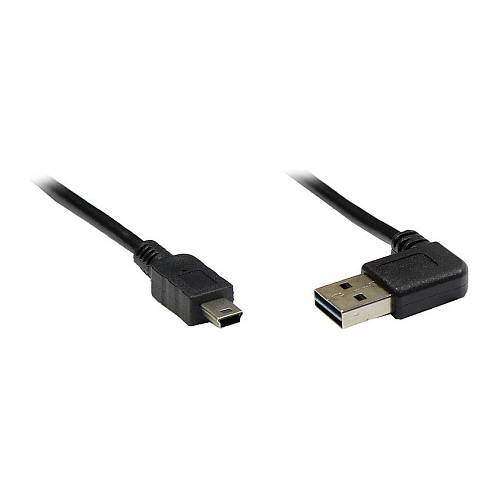 Anschlusskabel USB 2.0 EASY Stecker A an Mini B Stecker. gewinkelt. schwarz. 5m.