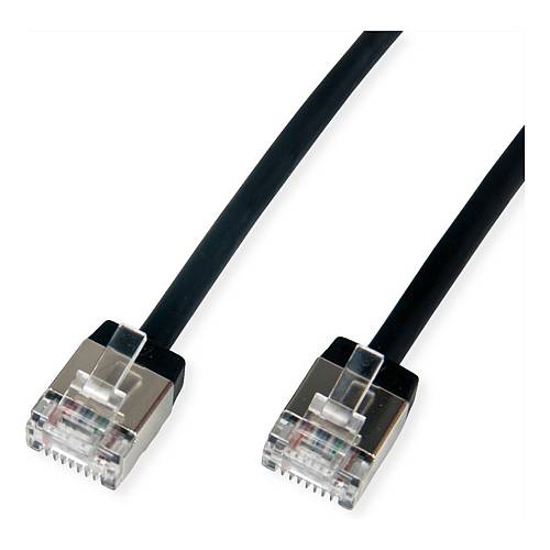 ROLINE U/FTP DataCenter Patchkabel Cat.6A (Class EA). LSOH. slim. extra kurzer Stecker. schwarz. 0.5 m