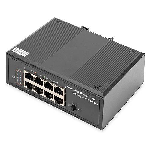 DIGITUS 7-Port Gigabit Industrie PoE Switch unmanaged + 1 PD Port