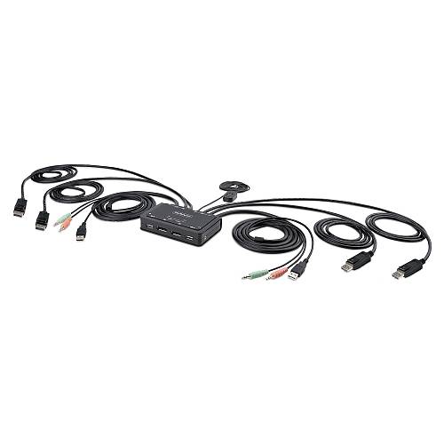 STARTECH.COM 2-Port Dual Monitor KVM Switch DisplayPort 4K 60Hz KVM mit 1.5m Integrierten Kabeln USB-A/DisplayPort/Audio DP KVM Swit